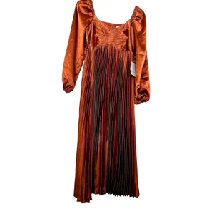 ZOE AND CLAIRE Long Sleeve Pleated Midi Dress in Sienna thumbnail 7