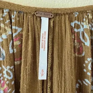 Free People Brown green hippie babydoll peasant dress balloon sleeves S #1993 thumbnail 8