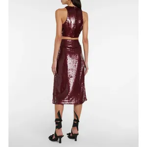 Ganni Sequined Ruched Crop Top in Port Royale Size 32‎ thumbnail 3