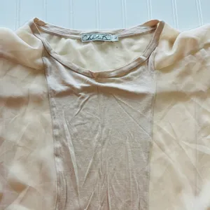 Chloe‎ K Womens Mixed Media High Low Top Beige Tan Dolman Short Sleeve Large thumbnail 5