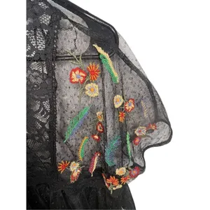 NWT ZARA Floral Embroidered Lace Sheer Short Sleeve Blouse thumbnail 2