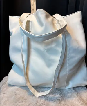 Cream Faux Leather Large Tote Bag Gold Bead Drawstring Shoulder Bag Minimalist thumbnail 1