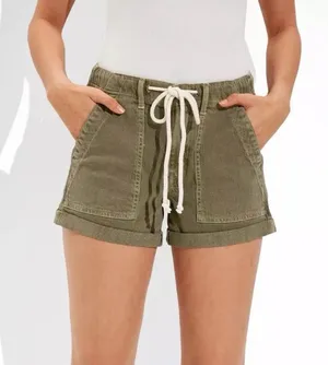 American Eagle Army Green Mid-Rise Shorts with a Tie Waistband, Stretch, Size 4 thumbnail 1