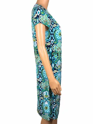 JONES MEW YORK Greens/Black Abstract Floral Faux-Wrap Short Sleeve Dress Small thumbnail 3