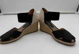 Andre Assous Women’s 7.5 Black Espadrille Wedge Sandals Made in Spain thumbnail 1