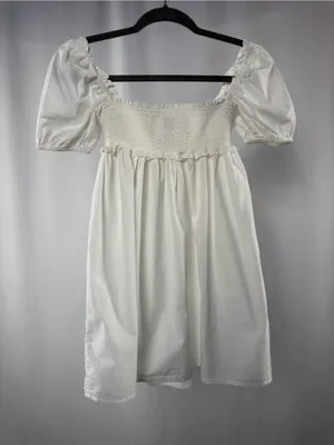 Sunday Best White Smocked Square Neck Puff Sleeve Dress‎ thumbnail 4