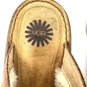 UGG Size 9 Brown Leather Clog‎ Sherpa Lined Slip On Porch Shoes Garden thumbnail 5