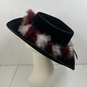 Bailey 7 1/8 Cowboy Hat U-Rollit Feather Trim Vintage Western Black Burgundy thumbnail 7