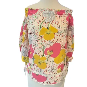 Trina Turk Katy Poppy Floral Off The Shoulder Silk Top Multicolor Medium thumbnail 3