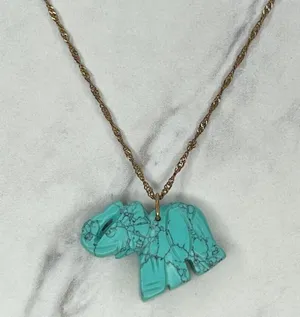 Gold Tone Faux Turquoise Trunk Up Good Luck Elephant Pendant Necklace thumbnail 2