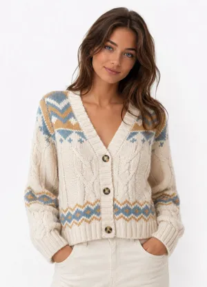 Sage Oak Fair Isle Cable‎ Knit Cardigan Cottagecore Nordic Sweater XS Cozy Hygge thumbnail 1