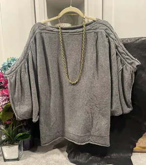 KYE MI Wool Blend Gray 3/4 Dolman Butterfly Sleeve Knit Sweater Women's L thumbnail 1