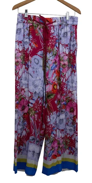 Aratta Silent Journey Pants Womens Small Red Floral Wide Leg Elastic Waist Boho thumbnail 1