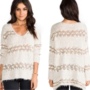 Free People Linus fuzzy striped sweater cotton wool blend in natural M thumbnail 10