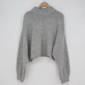 H&M Divided Grey Mock Neck Chunky Knit Cropped Sweater XL thumbnail 2