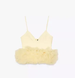 Zara top blouse butter yellow ruffle tulle thumbnail 6