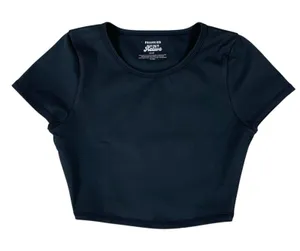 Frankies Bikinis Active‎ Black Crop Top S Stretchy Athleisure Minimal Tee thumbnail 1