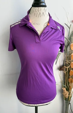 Adidas Climachill Purple Short Sleeve Polo‎ Shirt Womens Performance Activewear thumbnail 1