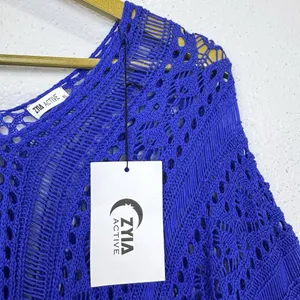 ZYIA Active Crochet Open Knit Knitted Cover Up Poncho Size XL Blue Beach Boho thumbnail 8