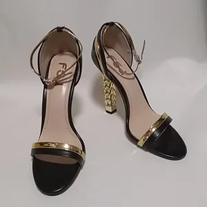 FINAL MARKDOWN FSJ Fashion Gold Metal Tone chain heel Party Pumps size 9 thumbnail 3