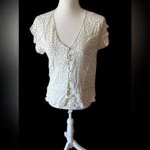 Rails Womens Blouse Heart Print Peplum Ruffle Sleeve White Extra Small thumbnail 2
