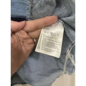 H&M Blue Patchwork Denim Overall Mini Dress 4 Pocket Mixed Media Distressed thumbnail 6