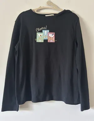 Vintage Women’s Martini Glass Black Shirt Retro Artsy Funky Vibes Size Large thumbnail 1