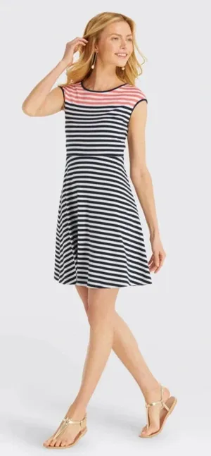 Draper James Stripe Ponte‎ A-Line Dress Navy Coral thumbnail 1