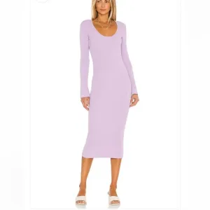 LPA Salvatore Dress in Lilac Ribbed Knit Midi size‎ Medium thumbnail 8