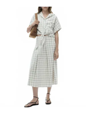 Mango Gingham Check Flared Skirt Ecru Beige Tan NWT Small thumbnail 2