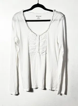 Vtg Y2k 2000s Henley Top Large‎ White Ruffle Lace Bella Swan Elena thumbnail 1