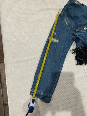 Zara Light Blue Distressed Denim Jacket with Black Fringe Detail thumbnail 8