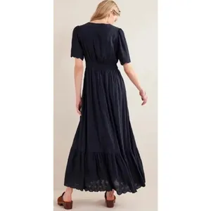 BODEN Broderie Floral Anglaise Eyelet Maxi Dress Navy Blue Embroidered US 2 thumbnail 9