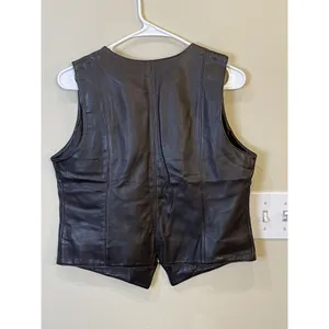 ISDA‎ & CO Chocolate Brown Genuine Leather Zip V-neck Vest Size Large Festival thumbnail 3