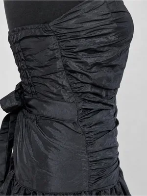 Zemeta Black Rose Strapless Ruched Rosette Bubble Mini Dress XS 3D thumbnail 8