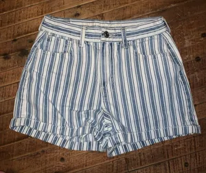American Eagle blue & white stripe 0 high waist mom shorts thumbnail 1