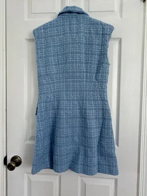 Maeve Anthropologie Blue Tweed Sleeveless Blazer Mini Dress Preppy Mod Quiet Luxury Size 6 thumbnail 3