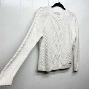 Abercrombie & Fitch Cable Knit Crew Neck Women's Fisherman Sweater Size Small thumbnail 6