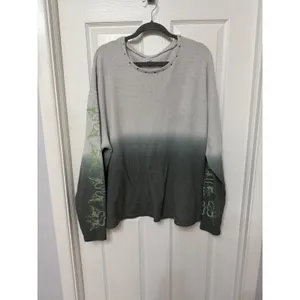 Boys Lie‎ Ombre Waffle Knit Thermal Top Grey Green Rhinestone Oversized OSO thumbnail 2