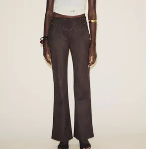 Zara NWT brown studded faux suede embellished pants thumbnail 2