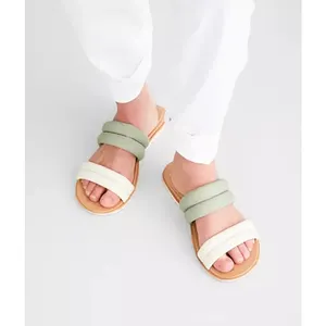 Sorel Ella II Puff Slide Sandals Sage Green Chalk Leather Comfort Coastal Chic thumbnail 2