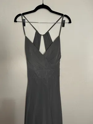 Azazie‎ Avelina Steel Gray Chiffon Maxi Dress thumbnail 4