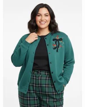 Vintage 90s Alfred Dunner green Cardigan Plaid Bow L thumbnail 1