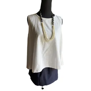 White Linen Blend Sleeveless Tank Top Wooden Button Back High Low Hem Size Large thumbnail 6