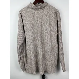 Zara Tan Jacquard Floral Pleated Long Sleeve High Neck Blouse Size‎ L thumbnail 2