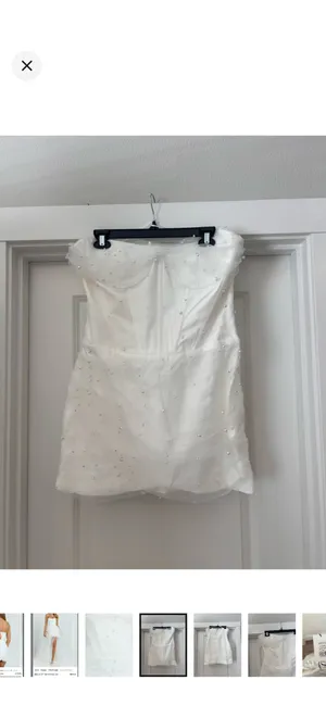 Showpo White Strapless Pearl-Embellished Mini Gown Dress Size 12 L thumbnail 6