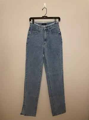 PrettyLittleThing Ripped Waistband High Waist Split Hem Jeans, Size 2 Tall, NWOT thumbnail 8
