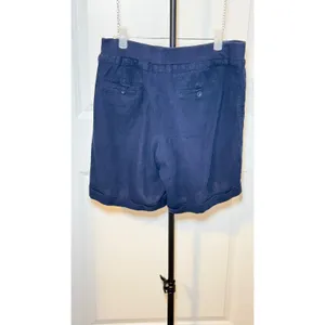Per Se Navy Blue‎ Linen Blend Drawstring Shorts Size 6 Wood Bead Detail Cuffed thumbnail 5