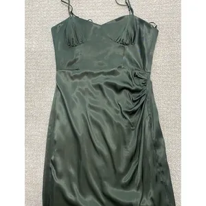 ZARA Green Satin Ruched Sweetheart Slip Midi Dress Spaghetti Strap Size S thumbnail 14