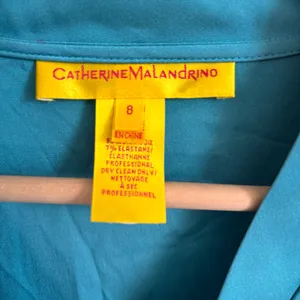 Catherine Malandrino Turquoise Silk Ruched V-Neck Mini Dress Size 8 Teal 3/4 Slv thumbnail 5